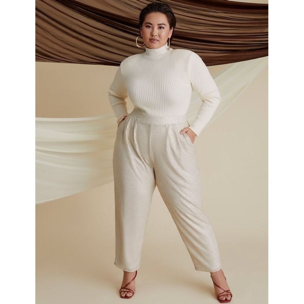 🖤 NEW Eloquii Cream Sequin Trouser in Brazilian Sand 14